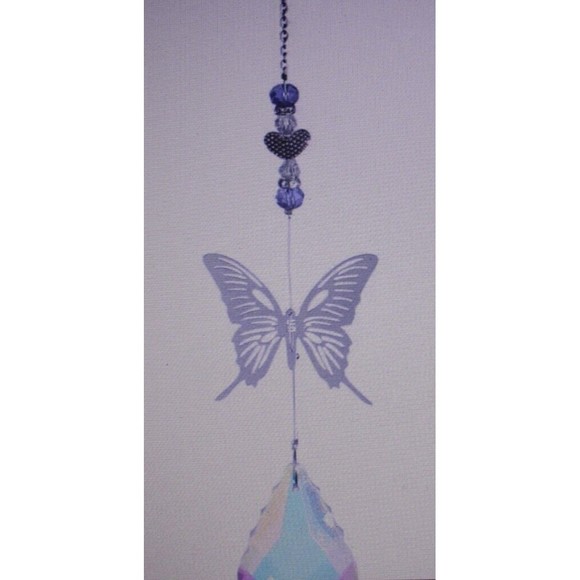 Butterfly Shape Crystal Prism Suncatcher Home & Garden Decor Purple Beads NWT - Picture 4 of 4